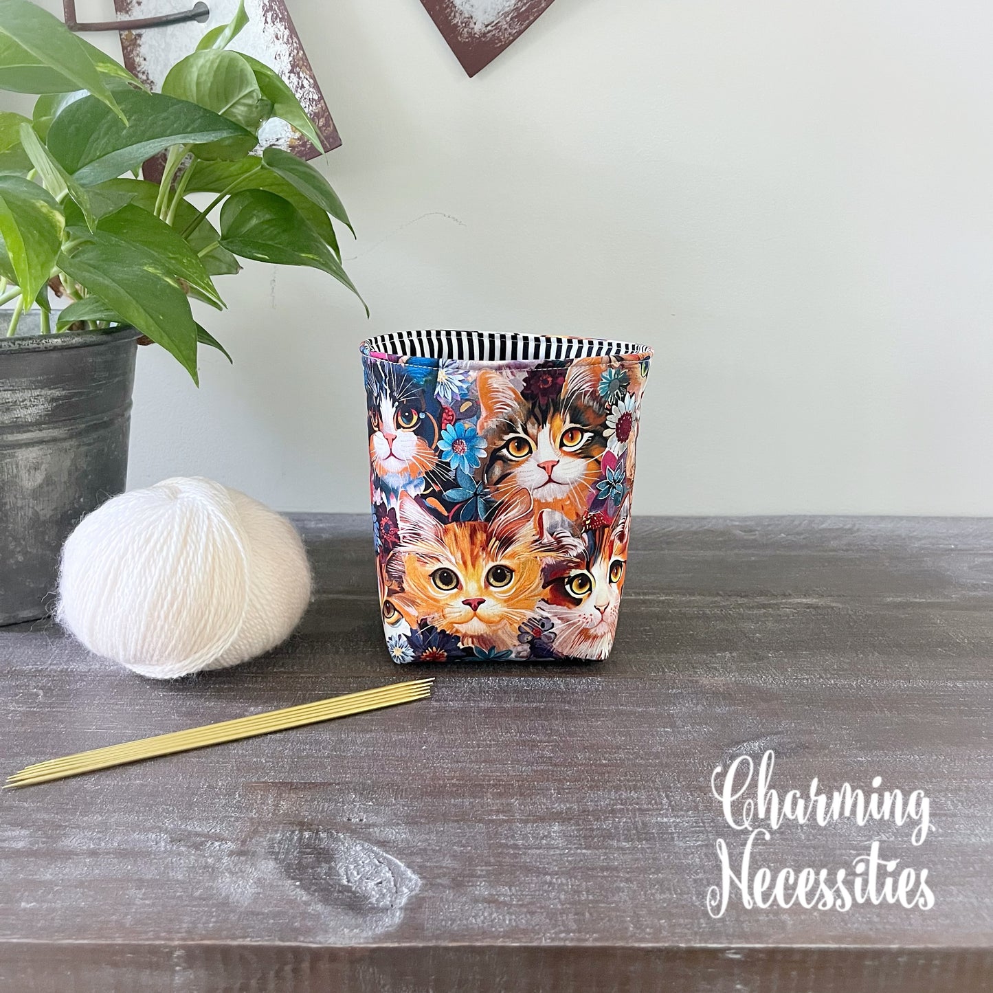 Yarn Bowl Cozy Basket, Calico Cats, Knitting Accessories Yarn Storage Organization