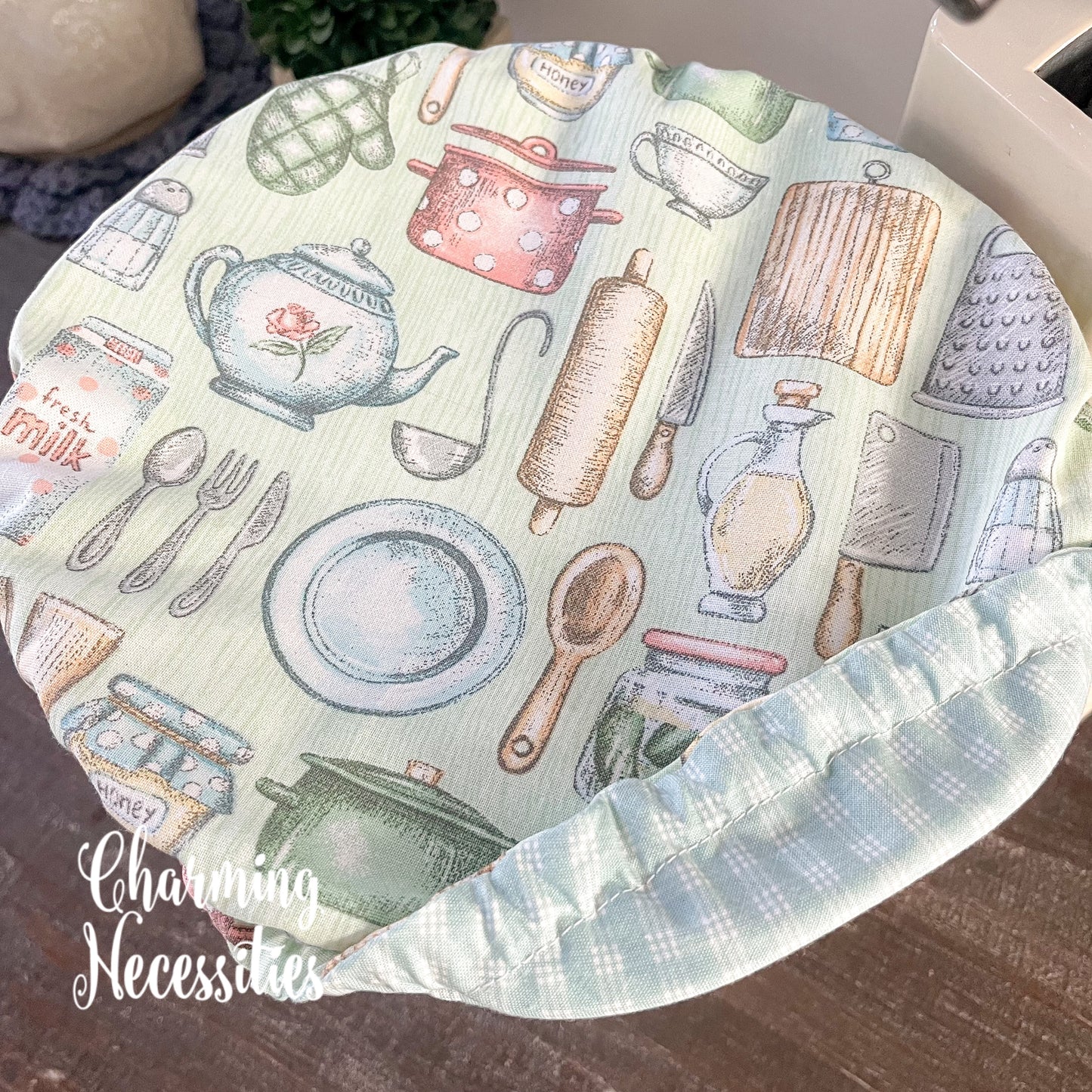 Reusable Fabric Bowl Covers – Cotton Covers for KitchenAid Mixers & Bread Baking, Cooking Theme