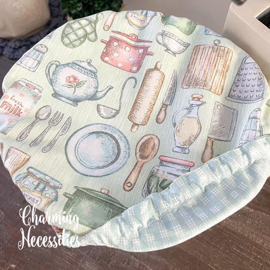 Reusable Fabric Bowl Covers – Cotton Covers for KitchenAid Mixers & Bread Baking, Cooking Theme