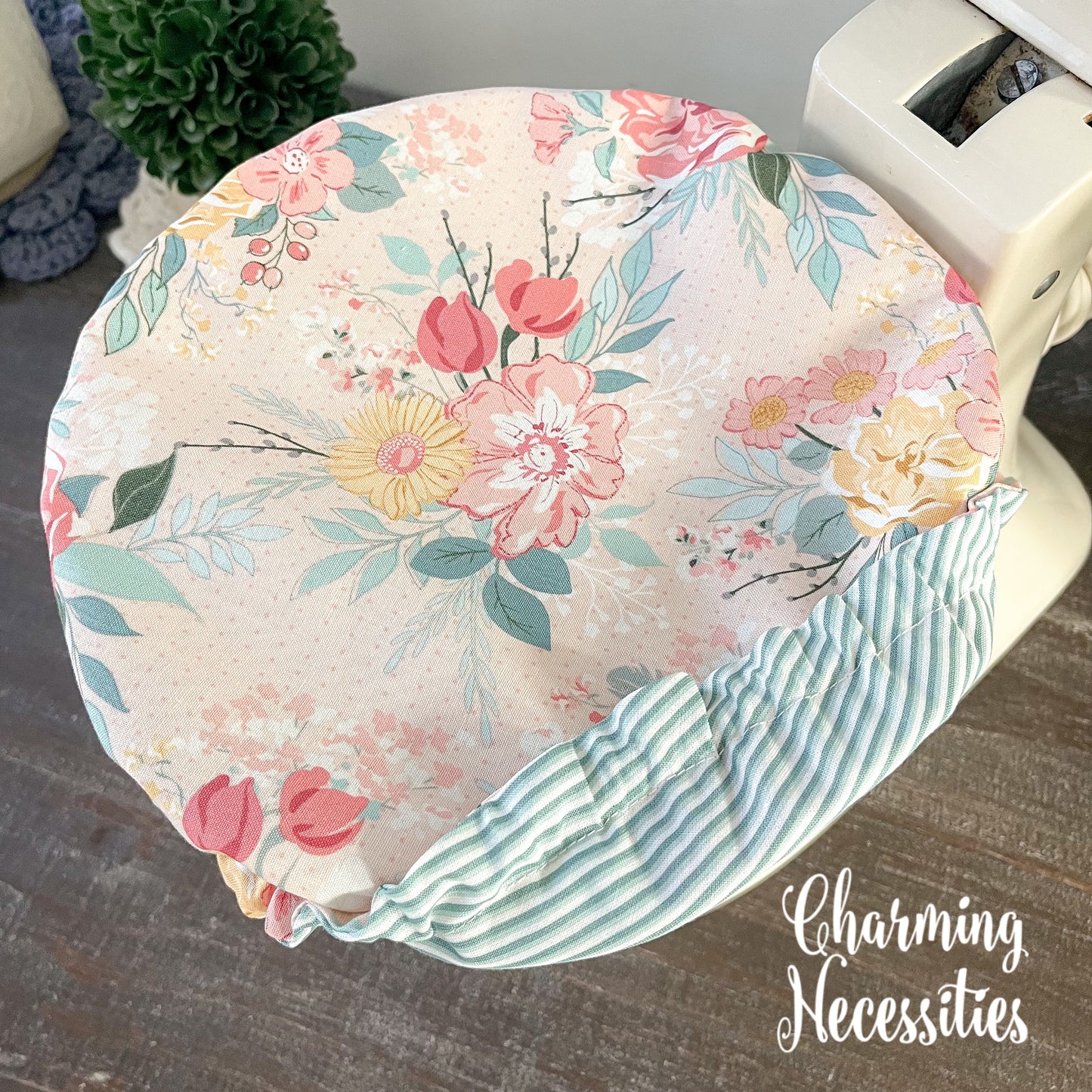 Reusable Fabric Bowl Covers – Cotton Covers for KitchenAid Mixers & Bread Baking, Pastel Floral Pink