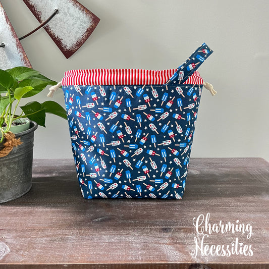 Knitting Project Bag, Patriotic Popsicles Drawstring Tote