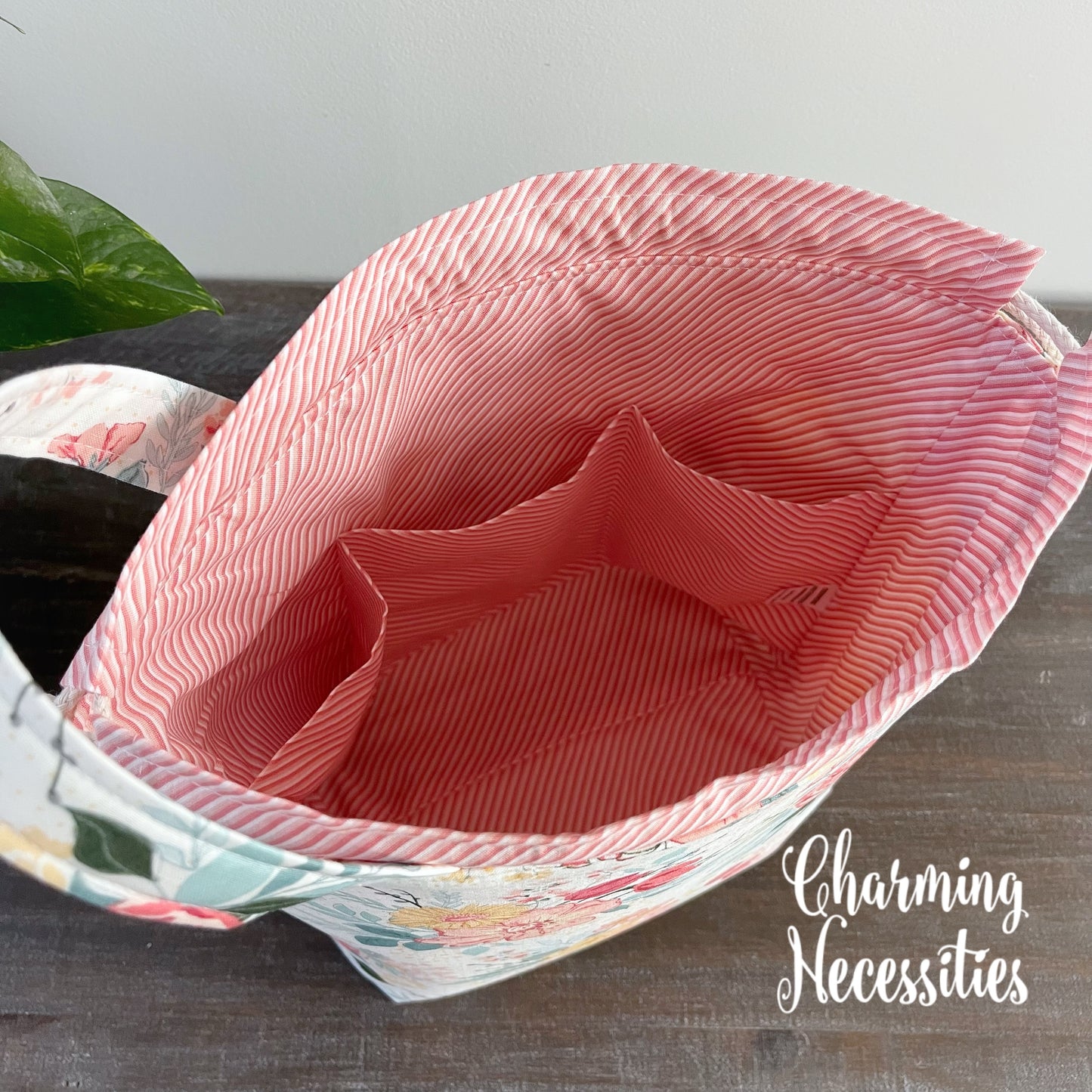 Knitting Project Bag, Pastel Floral on Ivory, Drawstring Tote