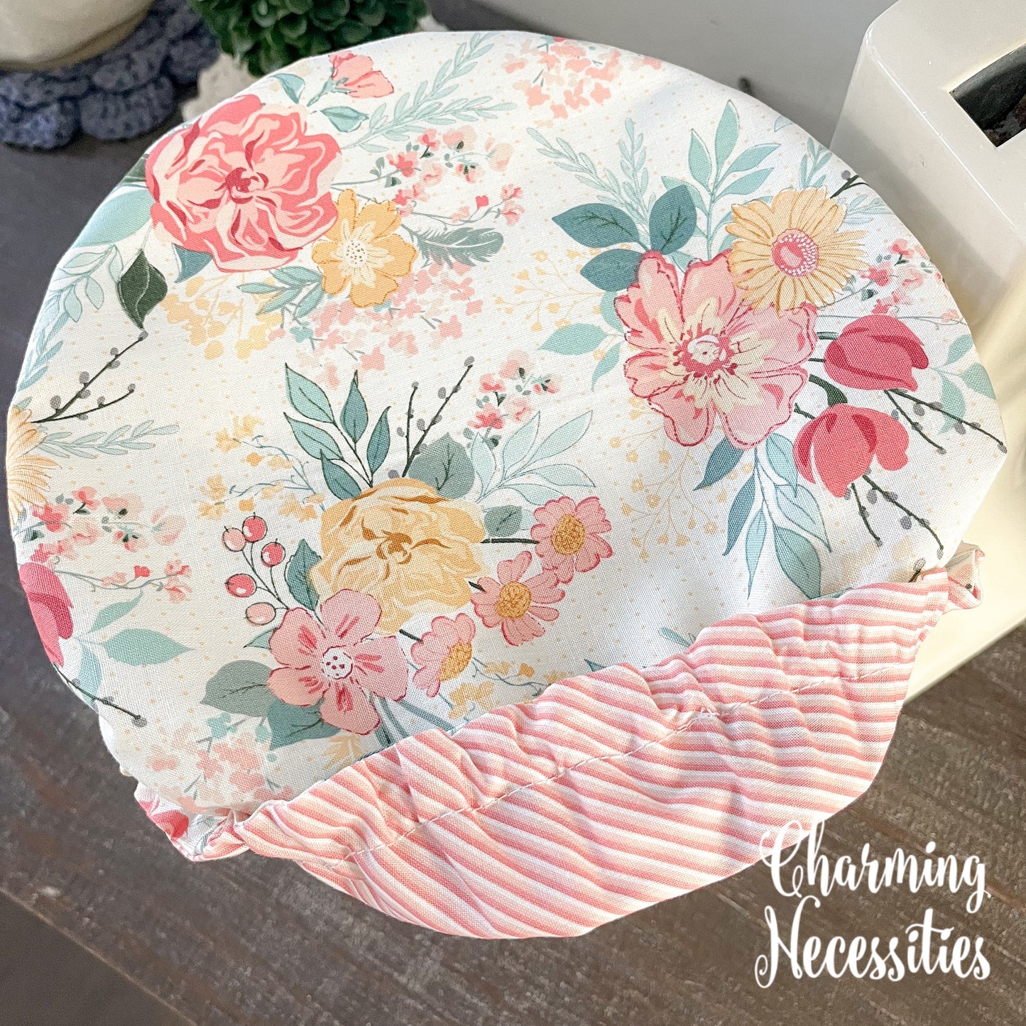 Reusable Fabric Bowl Covers – Cotton Covers for KitchenAid Mixers & Bread Baking, Pastel Floral Ivory