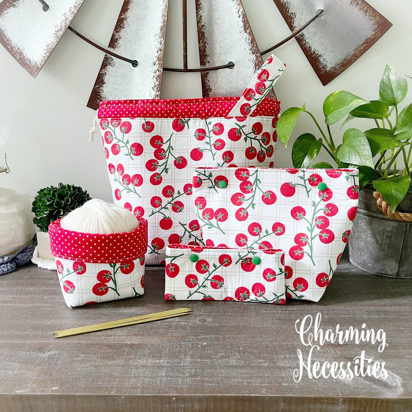 Knitting Project Bag Set, Tomato Garden