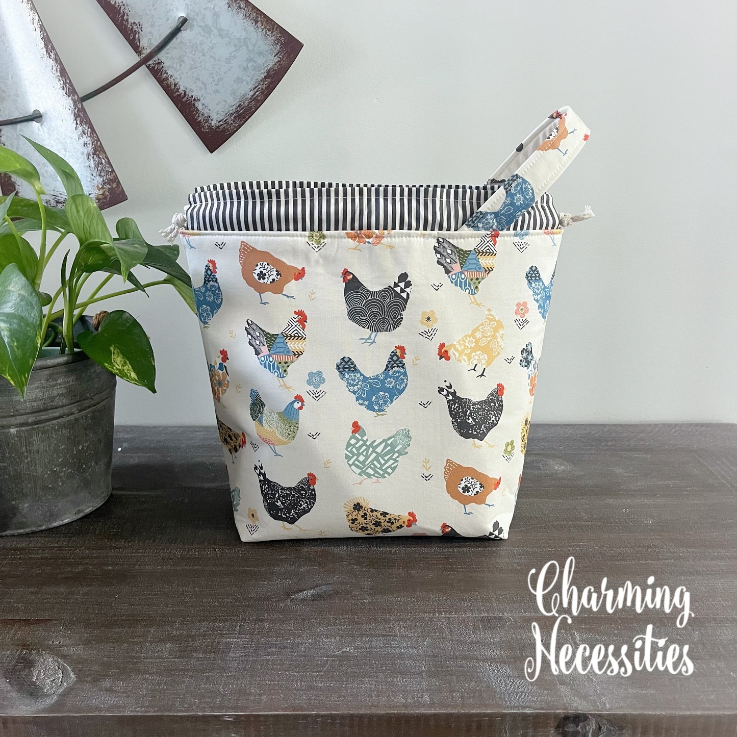 Knitting Project Bag Set, Floral Chickens