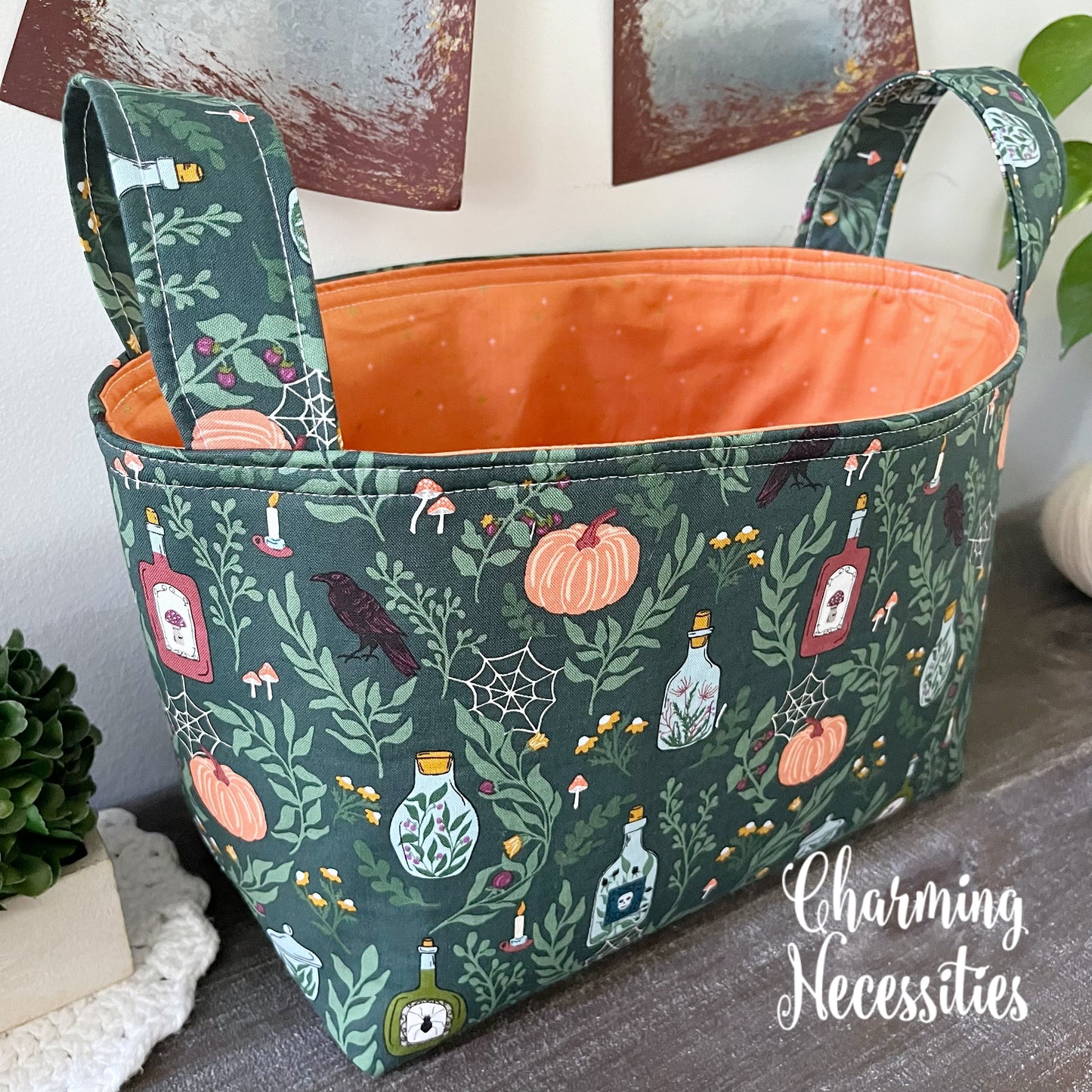 Yarn Storage Basket, Halloween Apothecary Green, Knitting Accessories