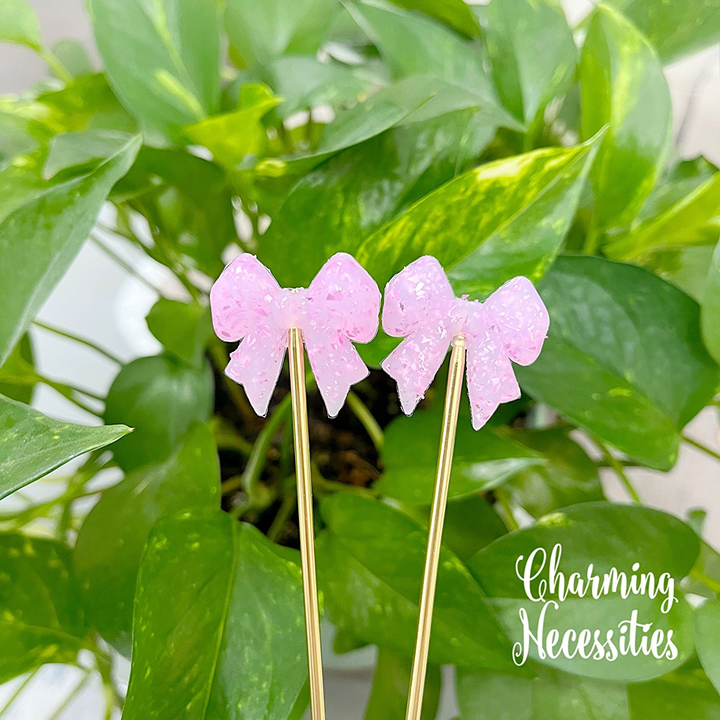 Stitch Stoppers, Pink Sparkle Bows, Set of 2, Knitting Accessories, Stitch Holders, Gifts for Knitters