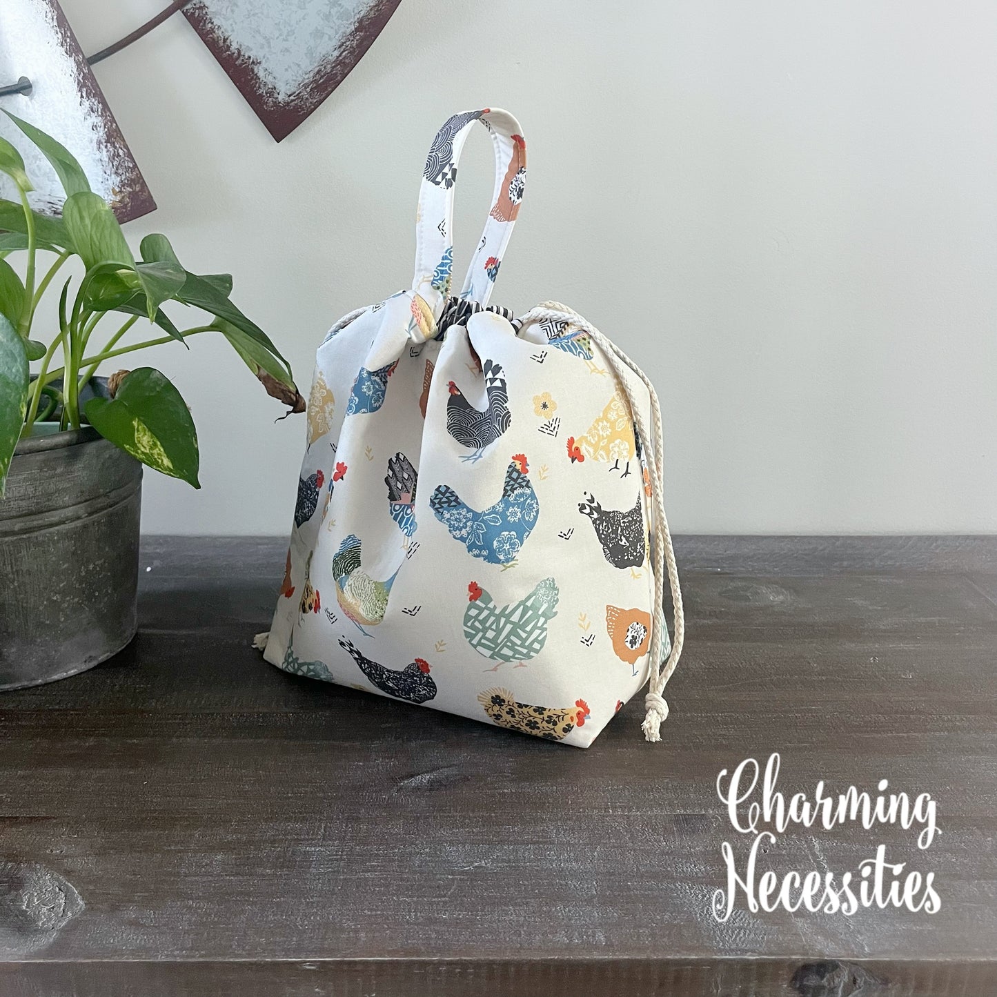 Knitting Project Bag Set, Floral Chickens