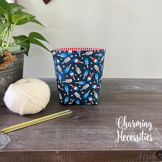 Yarn Bowl Cozy Basket, Patriotic Popsicles Knitting Accessories Yarn Storage Organization