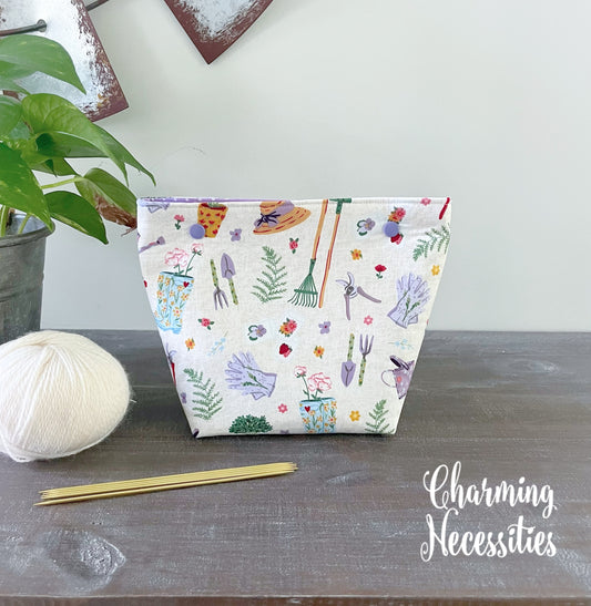 Small Snap Project Bag, In the Garden, Crochet Sewing Pouch, Gifts for Knitters Crocheters