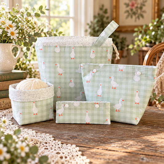 Knitting Project Bag Set, Ducks and Gingham