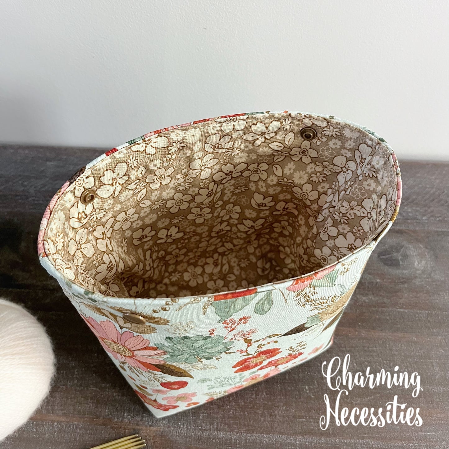 Small Snap Project Bag, Wildflower Meadow Blue, Crochet Sewing Pouch, Gifts for Knitters Crocheters