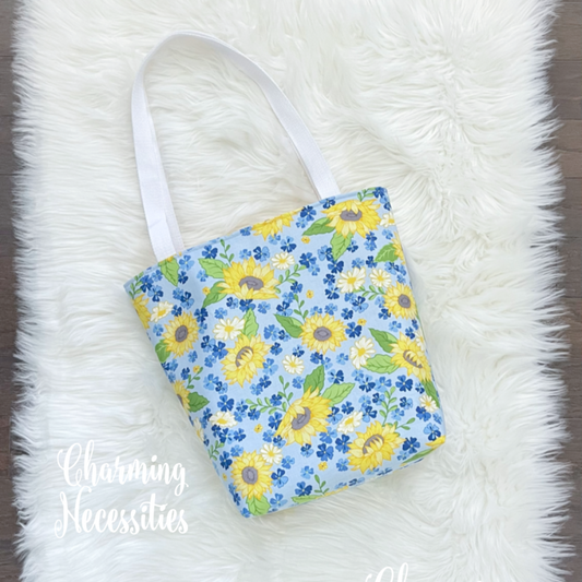 Tote Bag, Sunflowers on Blue Knitting Bag