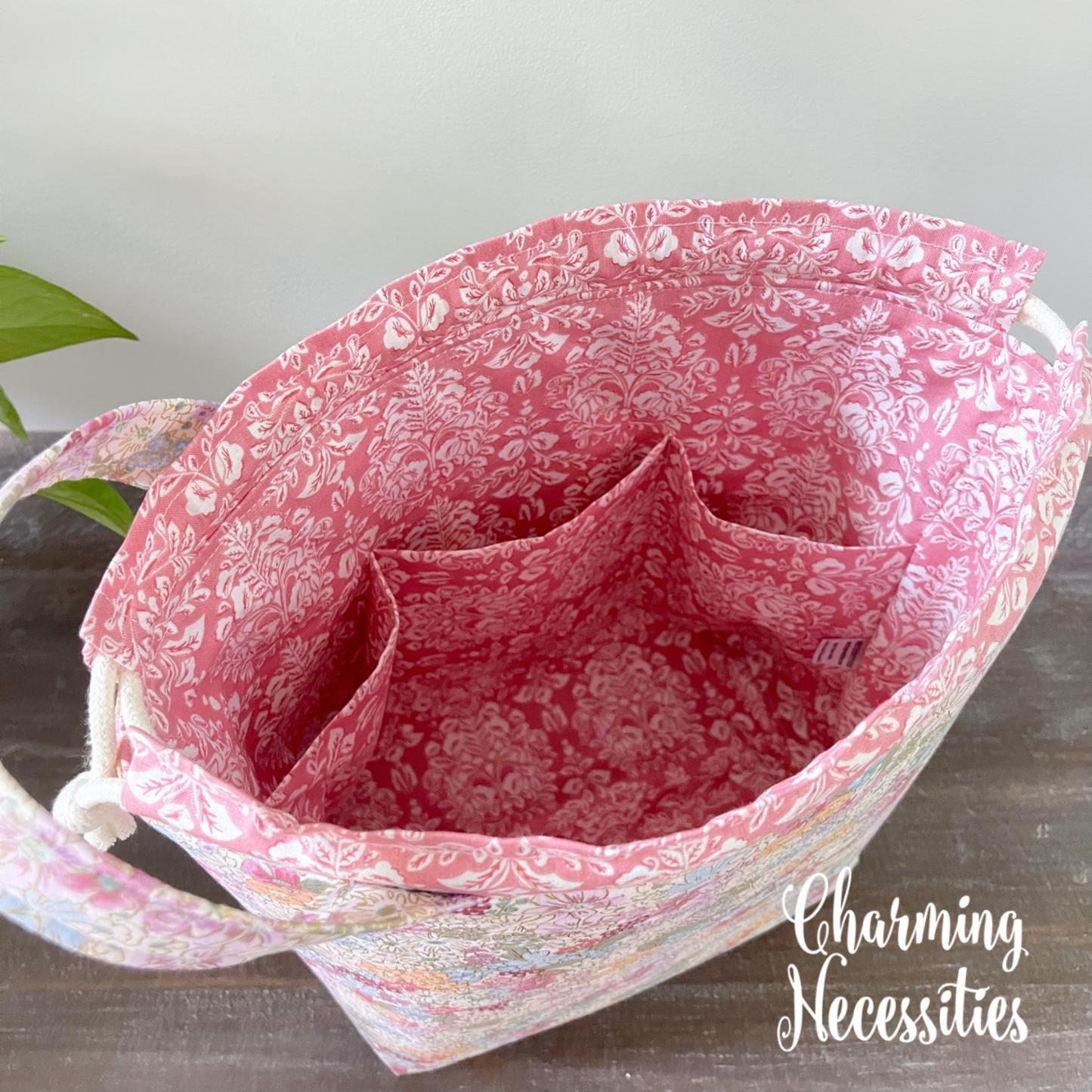 Knitting Project Bag, Rifle Paper Co English Rose Mimi Drawstring Tote