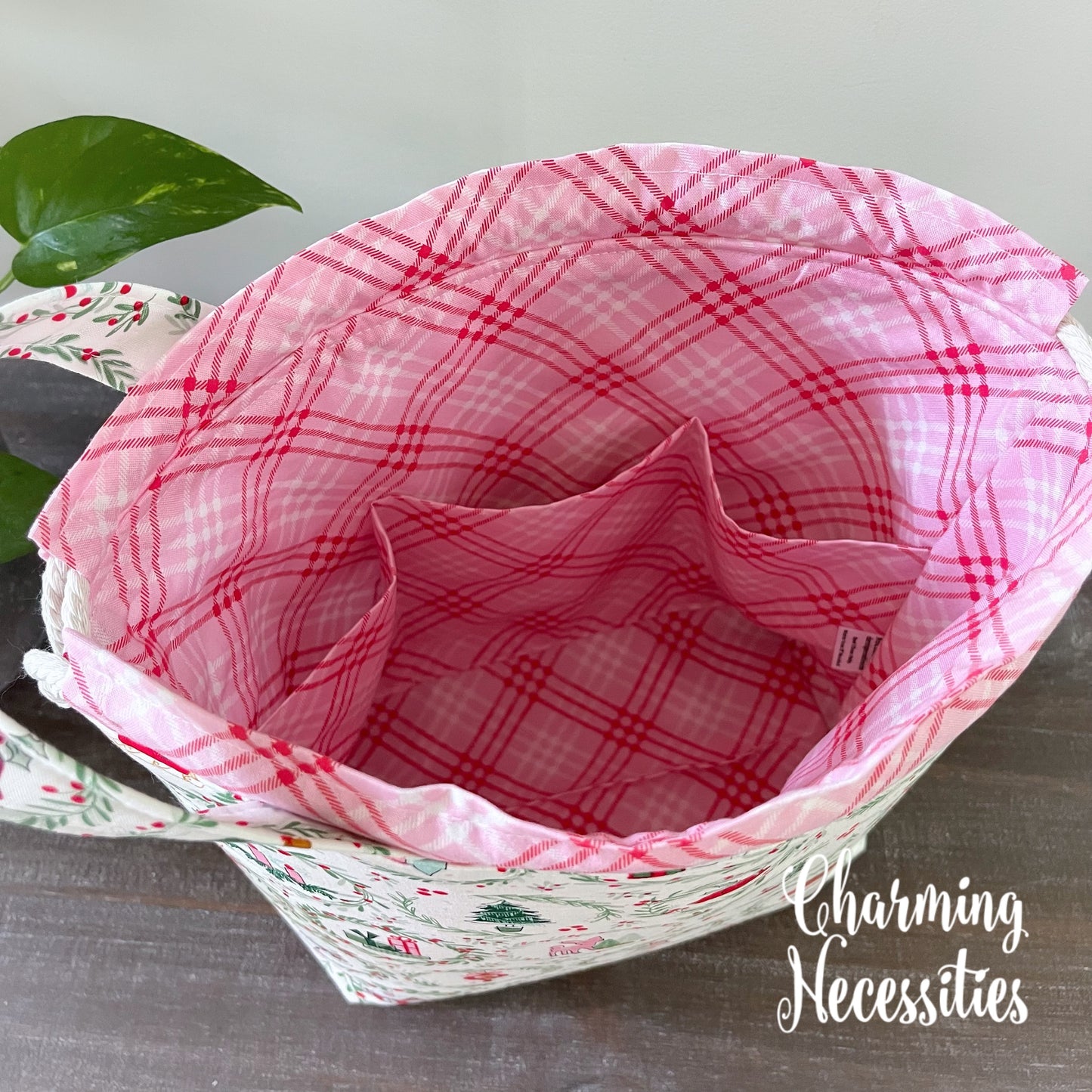 Knitting Project Bag, Retro Christmas Drawstring Tote