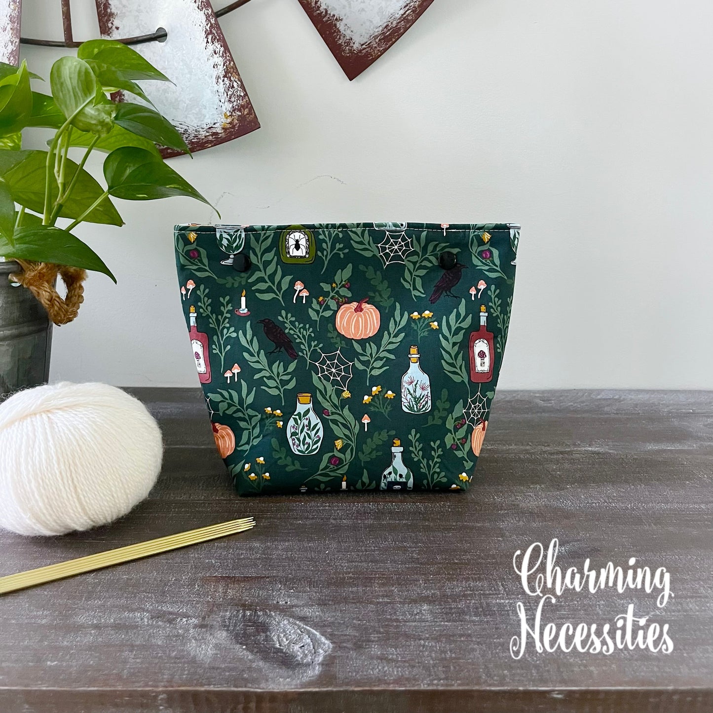 Knitting Project Bag Set, Halloween Apothecary Green