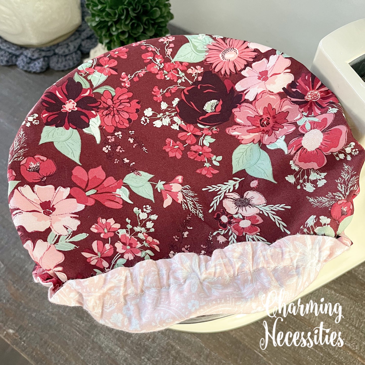 Reusable Fabric Bowl Covers – Cotton Covers for KitchenAid Mixers & Bread Baking, Ruby Blossom Floral