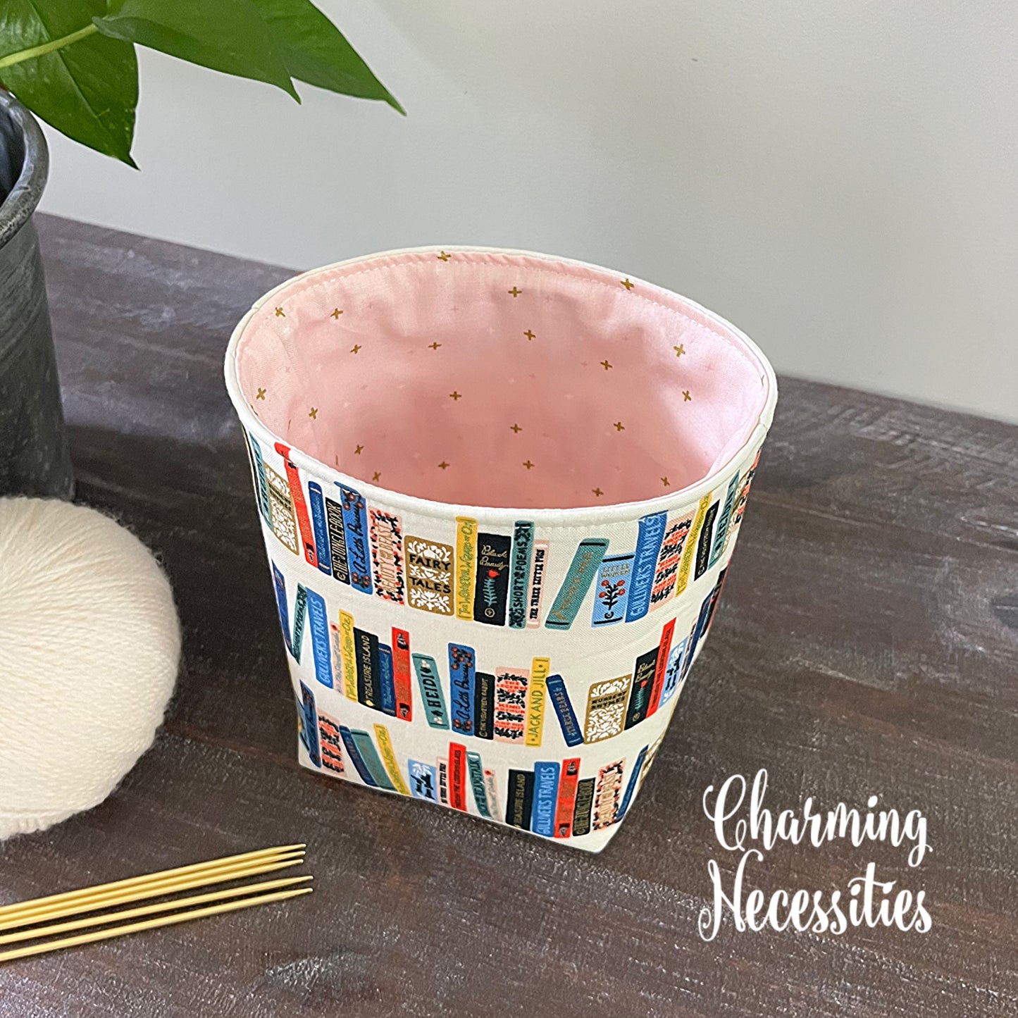 Yarn Bowl Cozy Basket, Rifle Paper Co Book Club Ivory Knitting Accessories Yarn Storage Organization