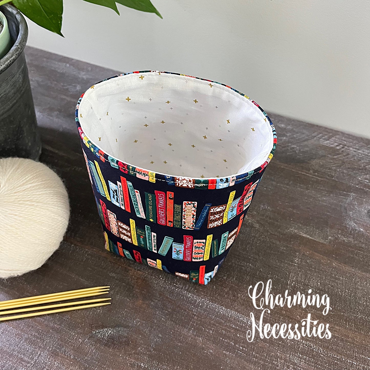 Yarn Bowl Cozy Basket, Rifle Paper Co Book Club Navy Knitting Accessories Yarn Storage Organization