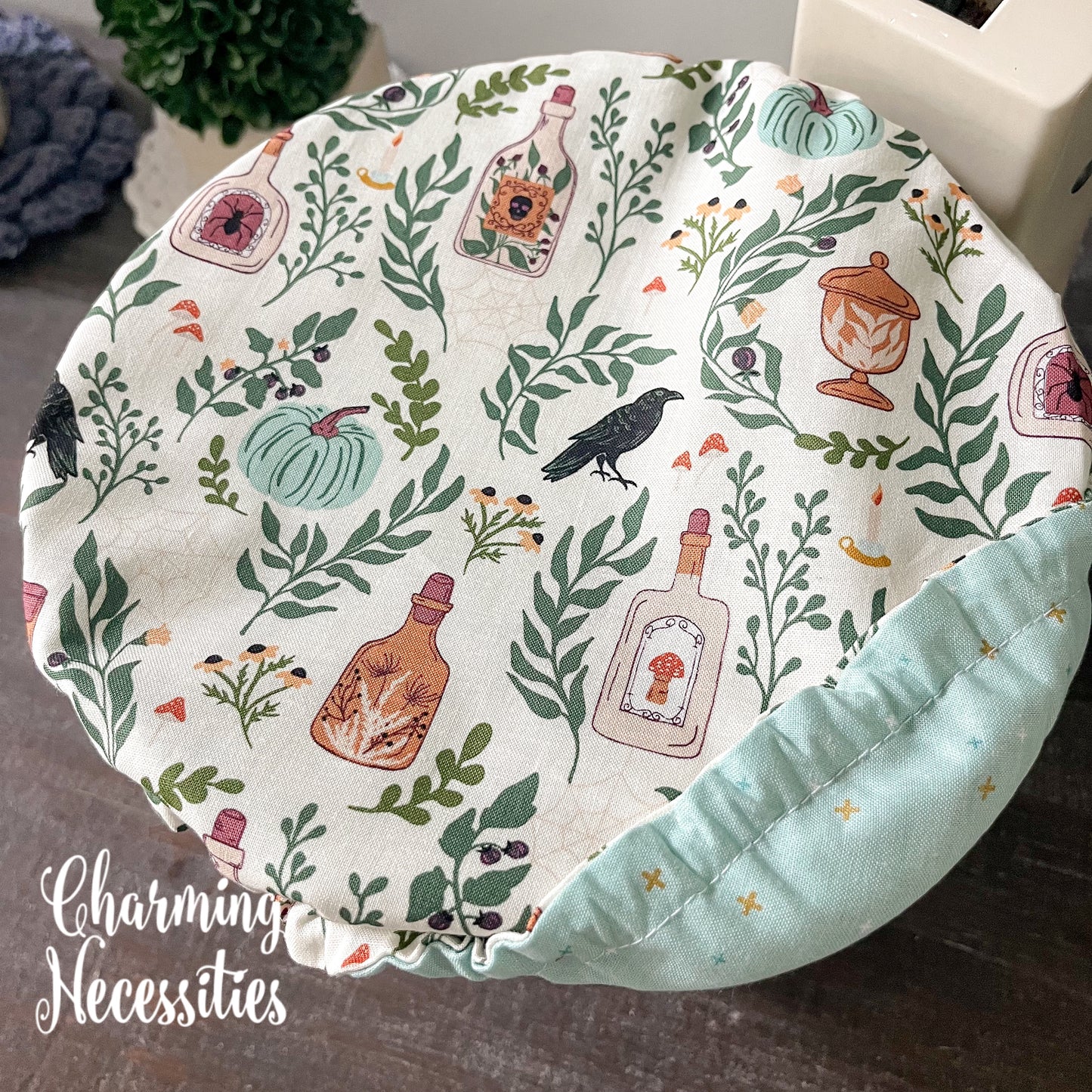 Reusable Fabric Bowl Covers – Cotton Covers for KitchenAid Mixers & Bread Baking, Halloween Apothecary Ivory