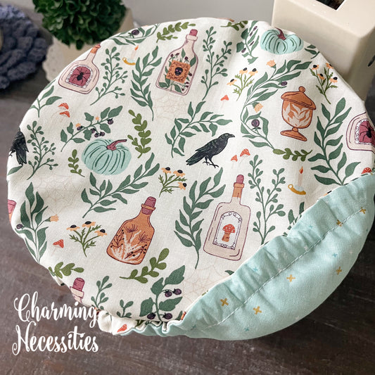 Reusable Fabric Bowl Covers – Cotton Covers for KitchenAid Mixers & Bread Baking, Halloween Apothecary Ivory