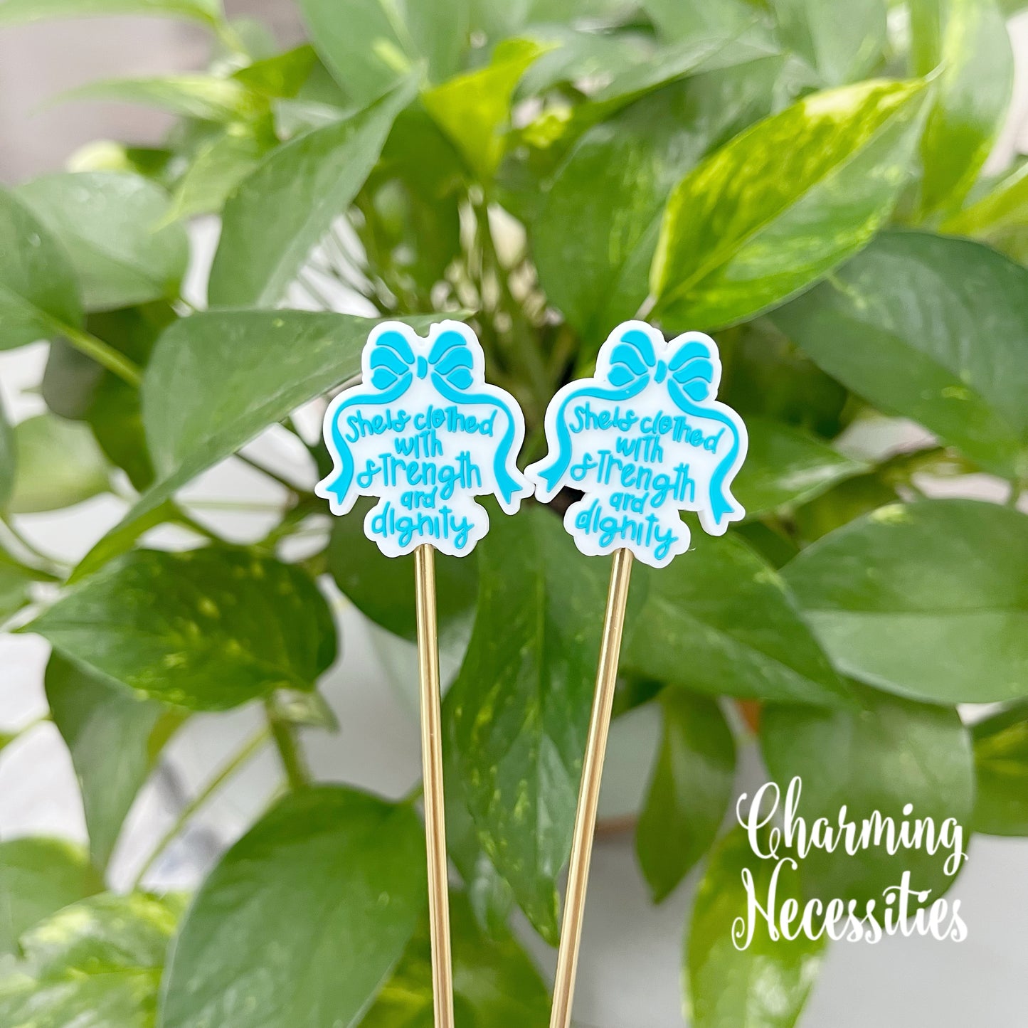 Stitch Stoppers, She is Clothed in Strength and Dignity, Set of 2, Knitting Accessories, Stitch Holders, Gifts for Knitters