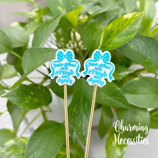 Stitch Stoppers, She is Clothed in Strength and Dignity, Set of 2, Knitting Accessories, Stitch Holders, Gifts for Knitters