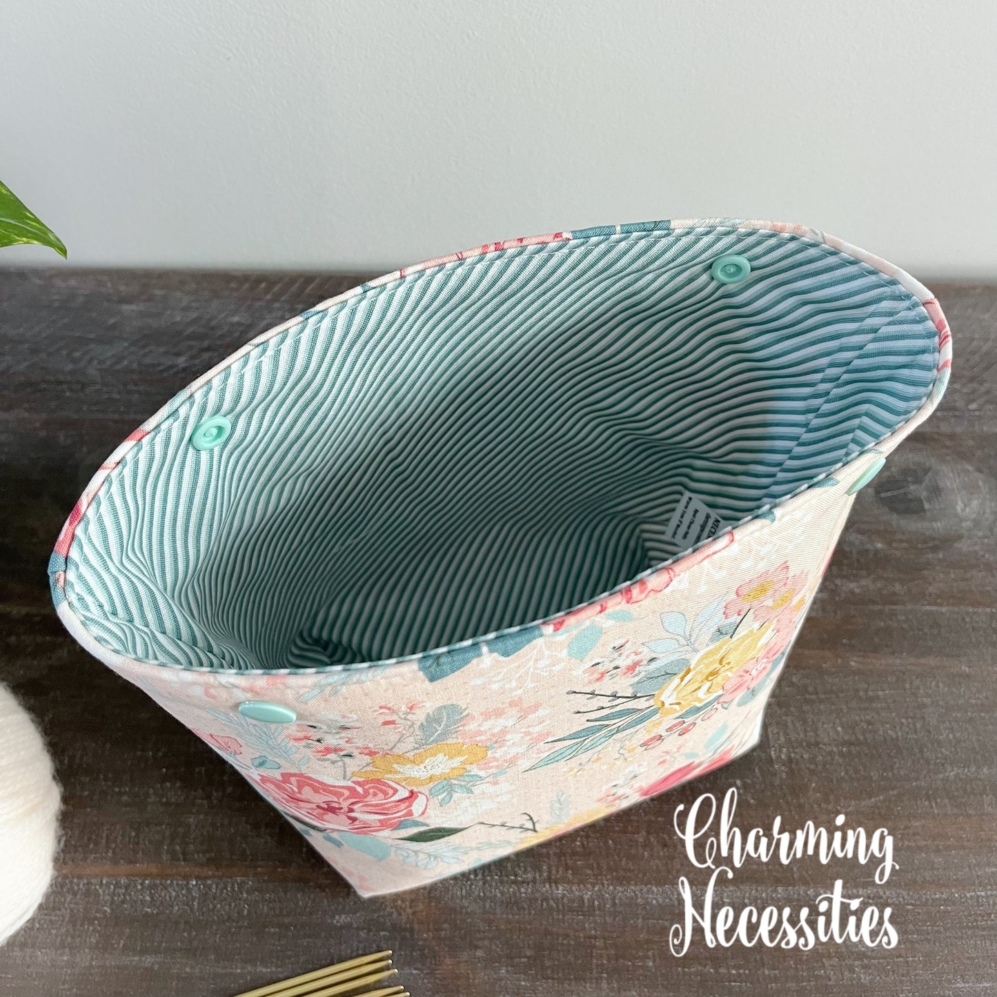 Small Snap Project Bag, Pastel Floral on Pink, Crochet Sewing Pouch, Gifts for Knitters Crocheters