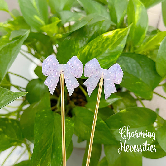 Stitch Stoppers, Lavender Sparkle Bows, Set of 2, Knitting Accessories, Stitch Holders, Gifts for Knitters