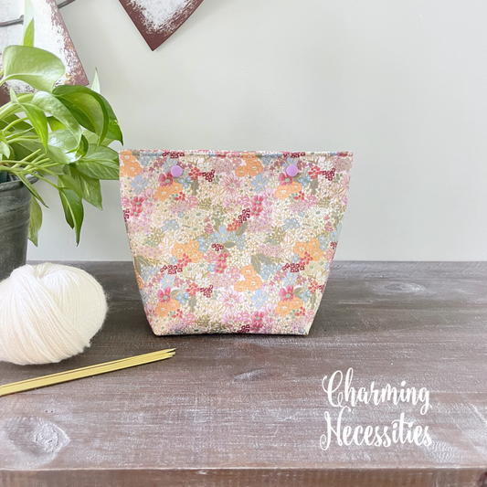 Small Snap Project Bag, Rifle Paper Co English Rose Mimi Crochet Sewing Pouch, Gifts for Knitters Crocheters