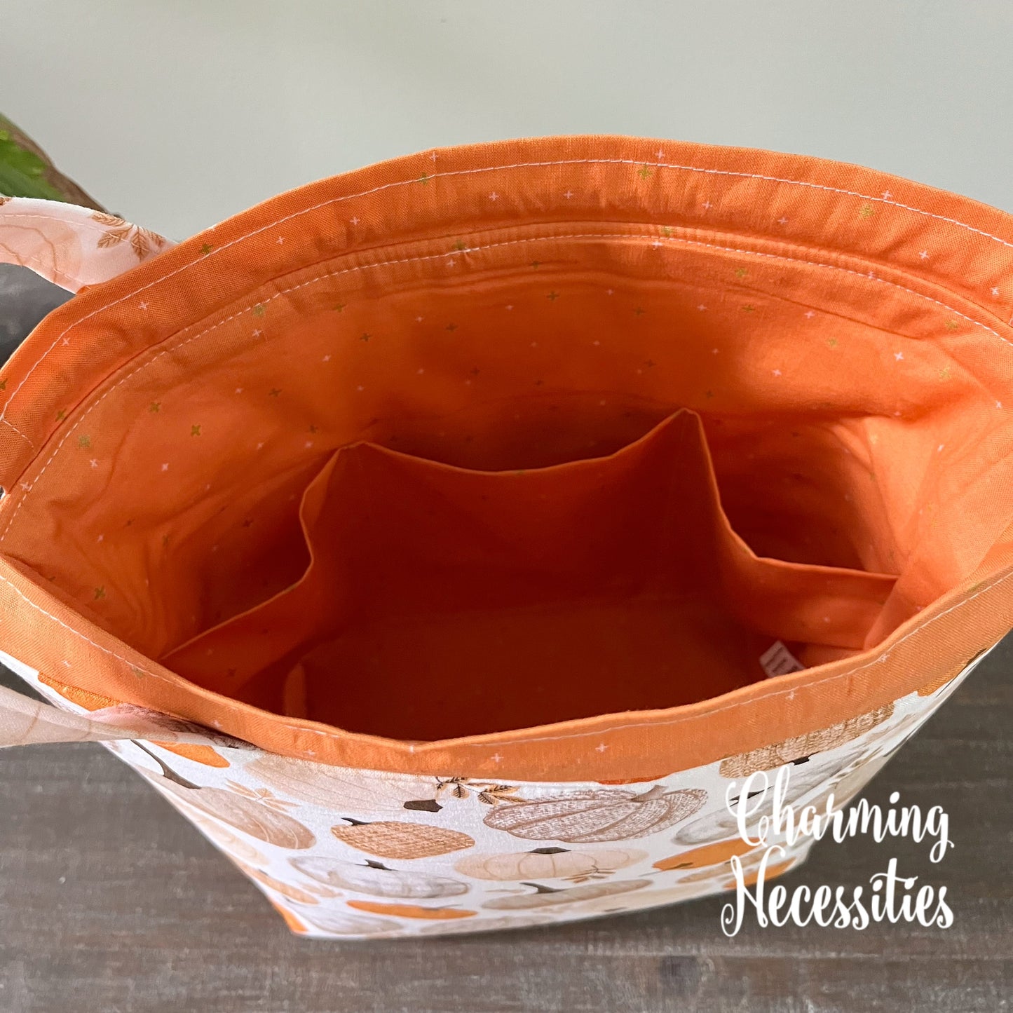 Knitting Project Bag, Pumpkin Spice, Drawstring Tote