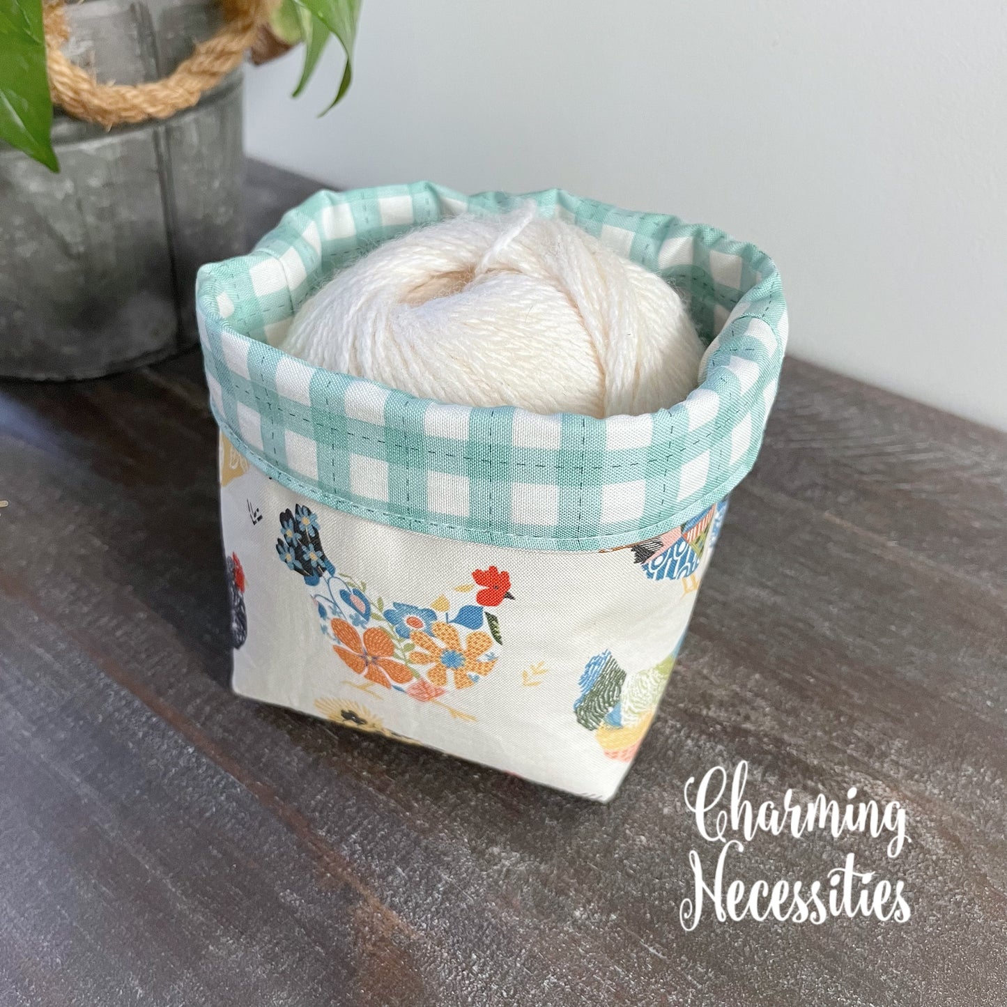 Yarn Bowl Cozy Basket, Floral Chickens, Knitting Accessories Yarn Storage Organization