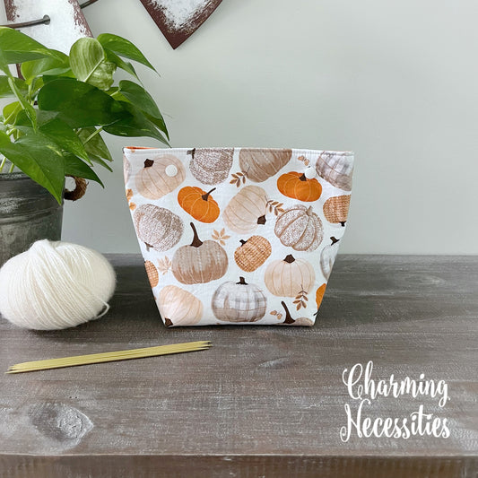 Small Snap Project Bag, Pumpkin Spice, Crochet Sewing Pouch, Gifts for Knitters Crocheters