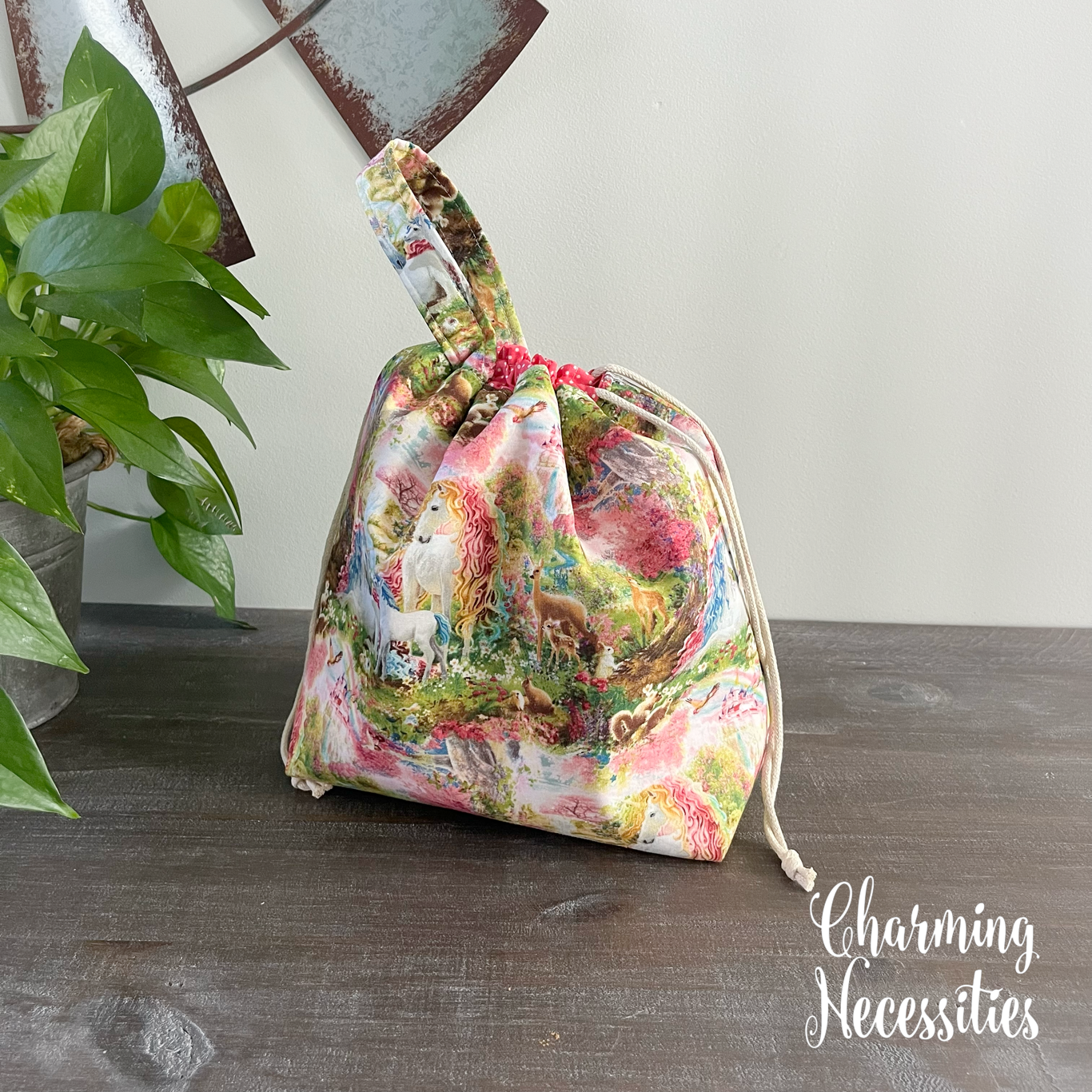 Knitting Project Bag, Fantasy Forest Drawstring Tote