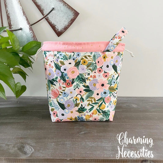 Knitting Project Bag, Rifle Paper Co Orchard Ivory, Drawstring Tote
