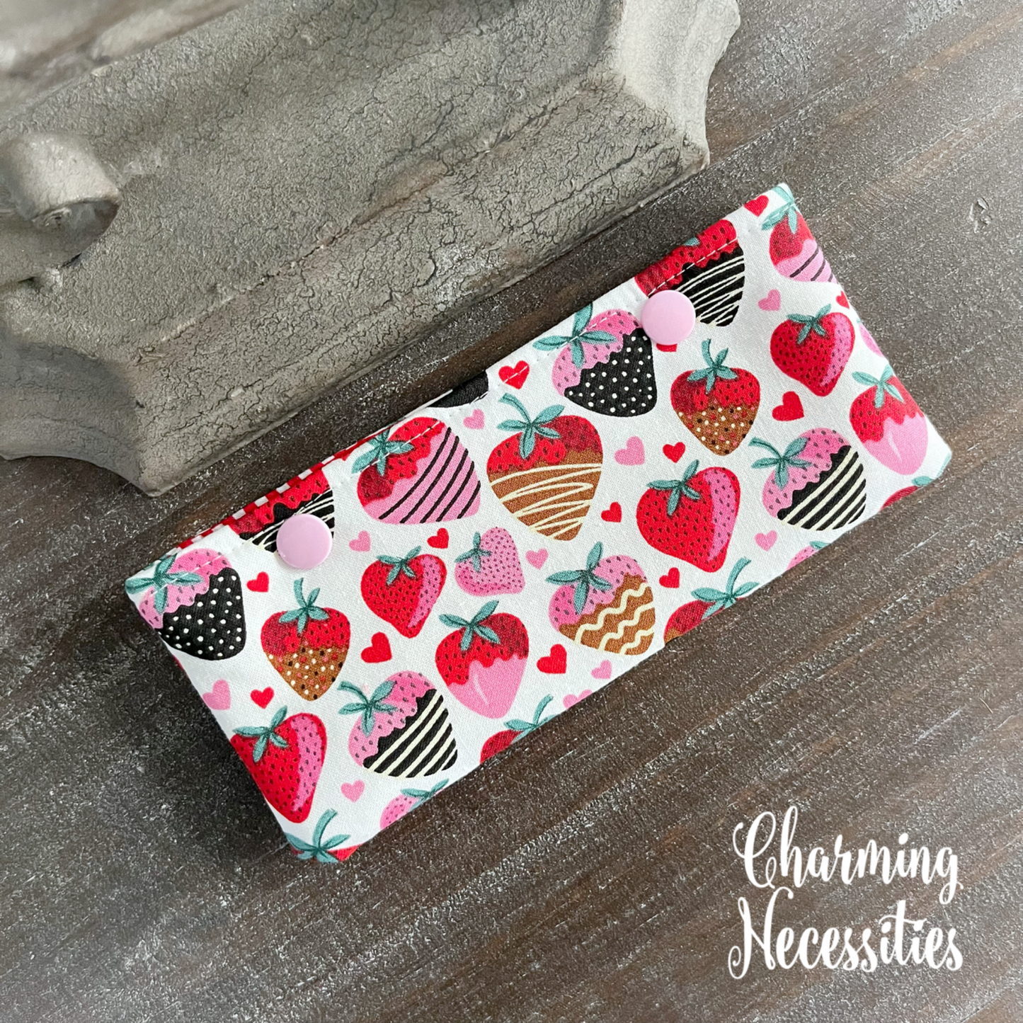 DPN Pouch, Strawberries  and Hearts Knitting Accessories Organization Notions