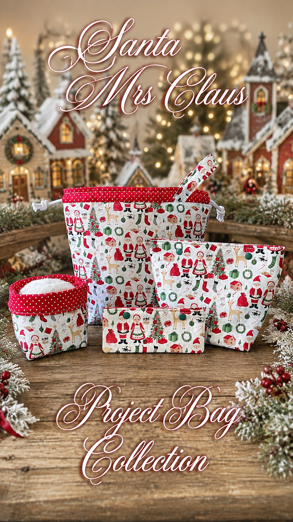 Knitting Project Bag Set, Santa and Mrs Claus