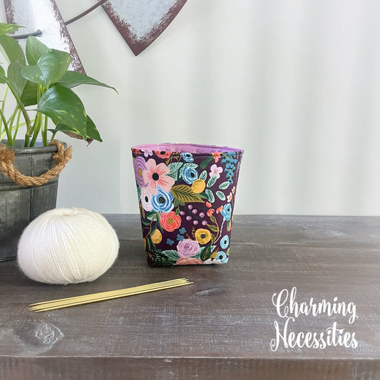 Yarn Bowl Cozy Basket, Rifle Paper Co Orchard Garden Party Burgandy, Knitting Accessories Yarn Storage Organization