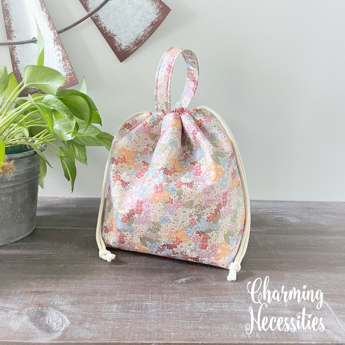 Knitting Project Bag, Rifle Paper Co English Rose Mimi Drawstring Tote
