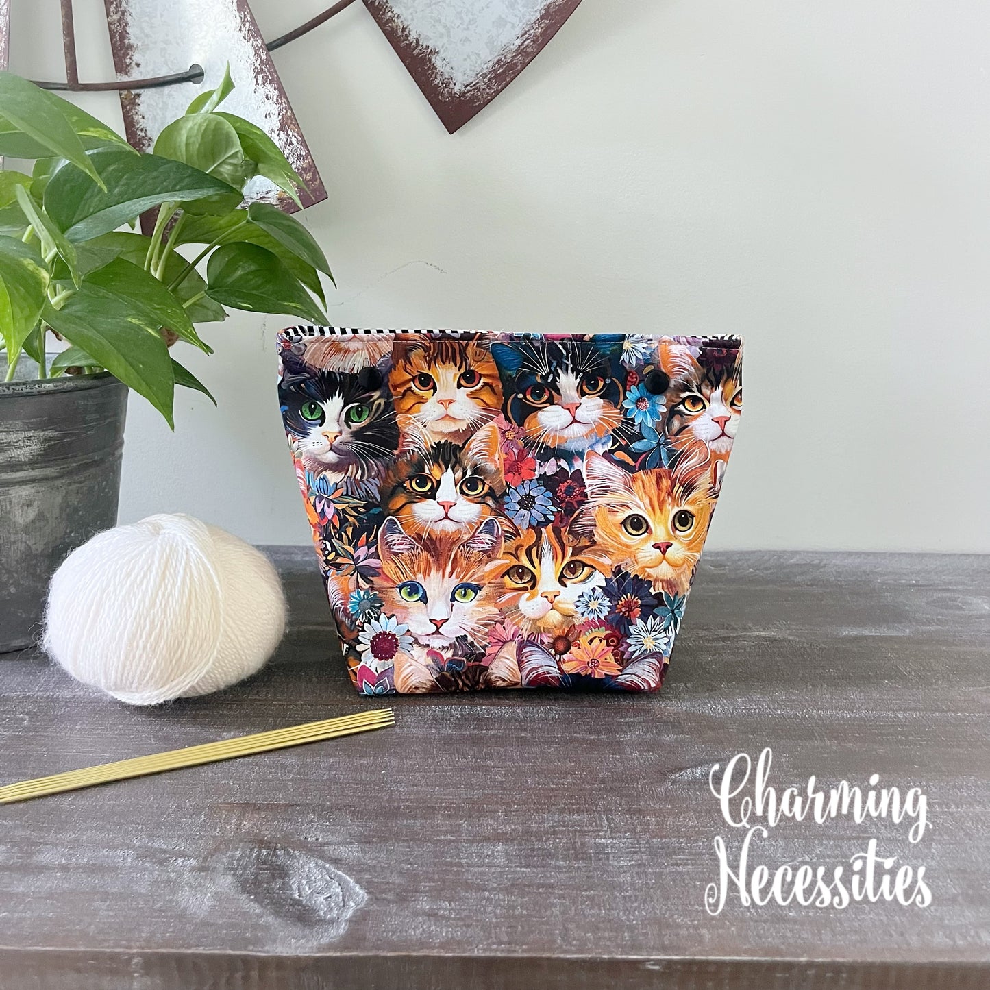 Small Snap Project Bag, Calico Cats, Crochet Sewing Pouch