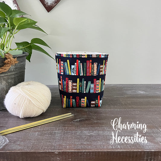 Yarn Bowl Cozy Basket, Rifle Paper Co Book Club Navy Knitting Accessories Yarn Storage Organization