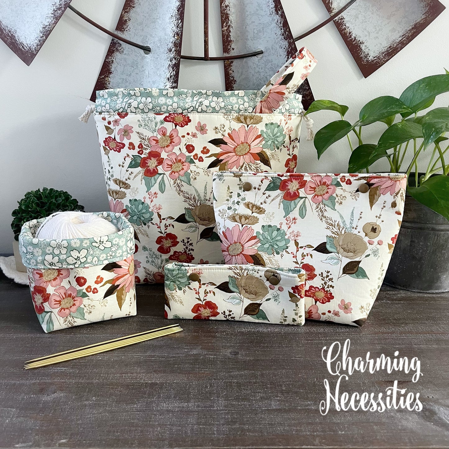 Knitting Project Bag Set, Wildflower Meadow Ivory