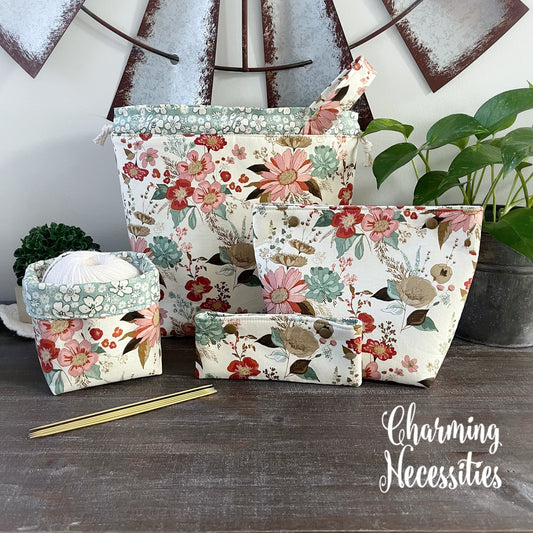 Knitting Project Bag Set, Wildflower Meadow Ivory