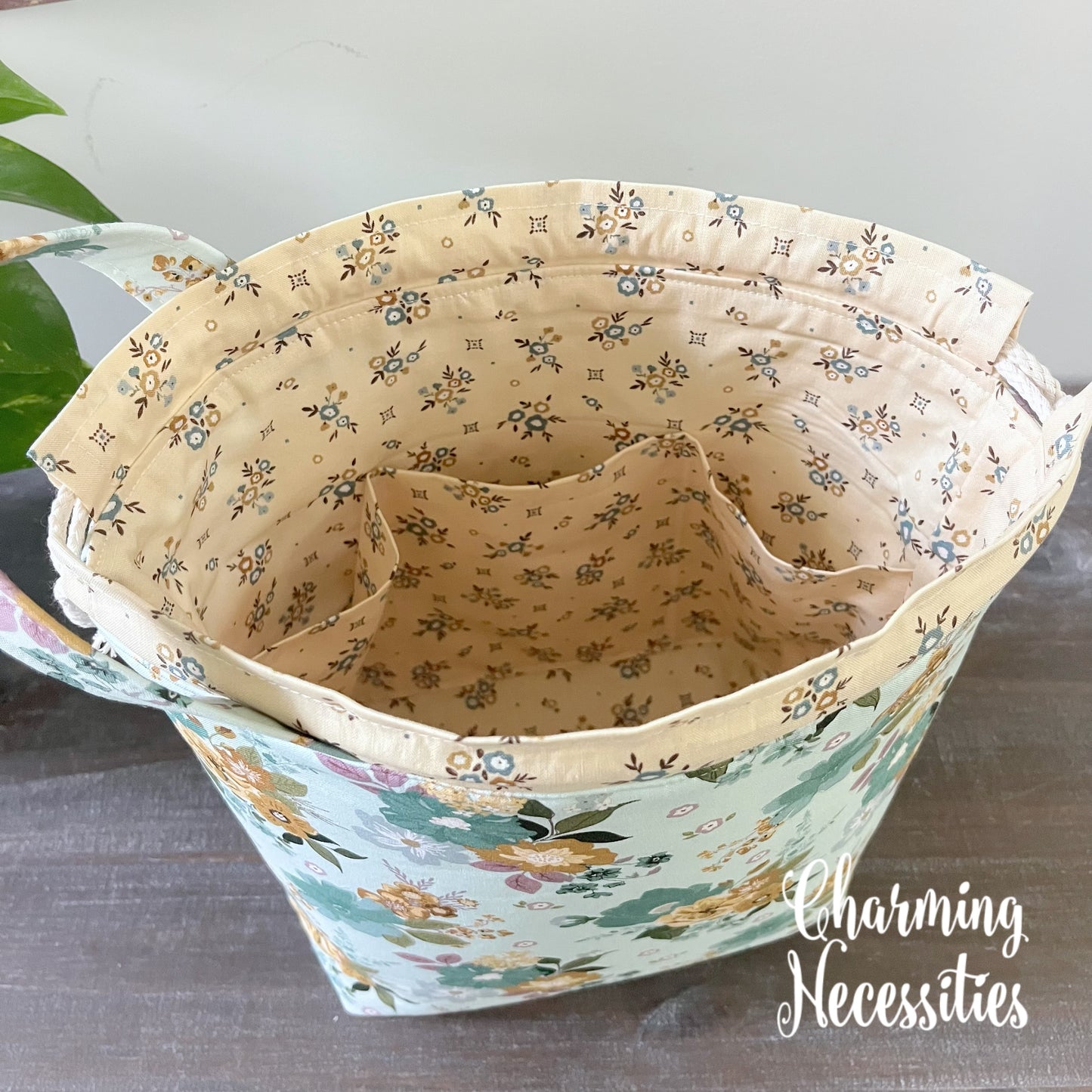 Knitting Project Bag, Cottage Garden, Drawstring Tote