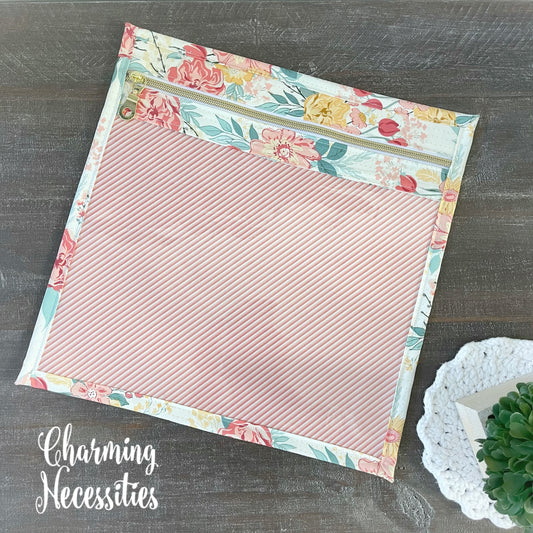 Cross Stitch Embroidery Project Bag, Pastel Floral on Ivory