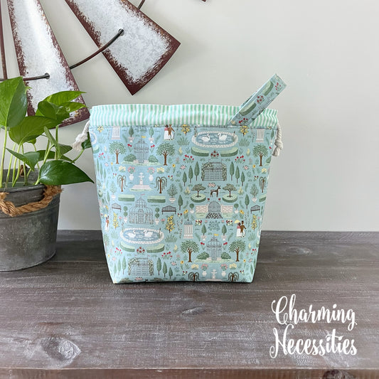 Knitting Project Bag, Regency Promenade Blue Drawstring Tote