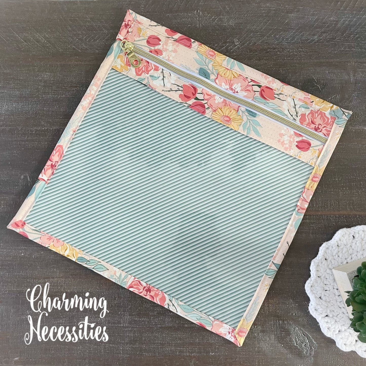 Cross Stitch Embroidery Project Bag, Pastel Floral on Pink