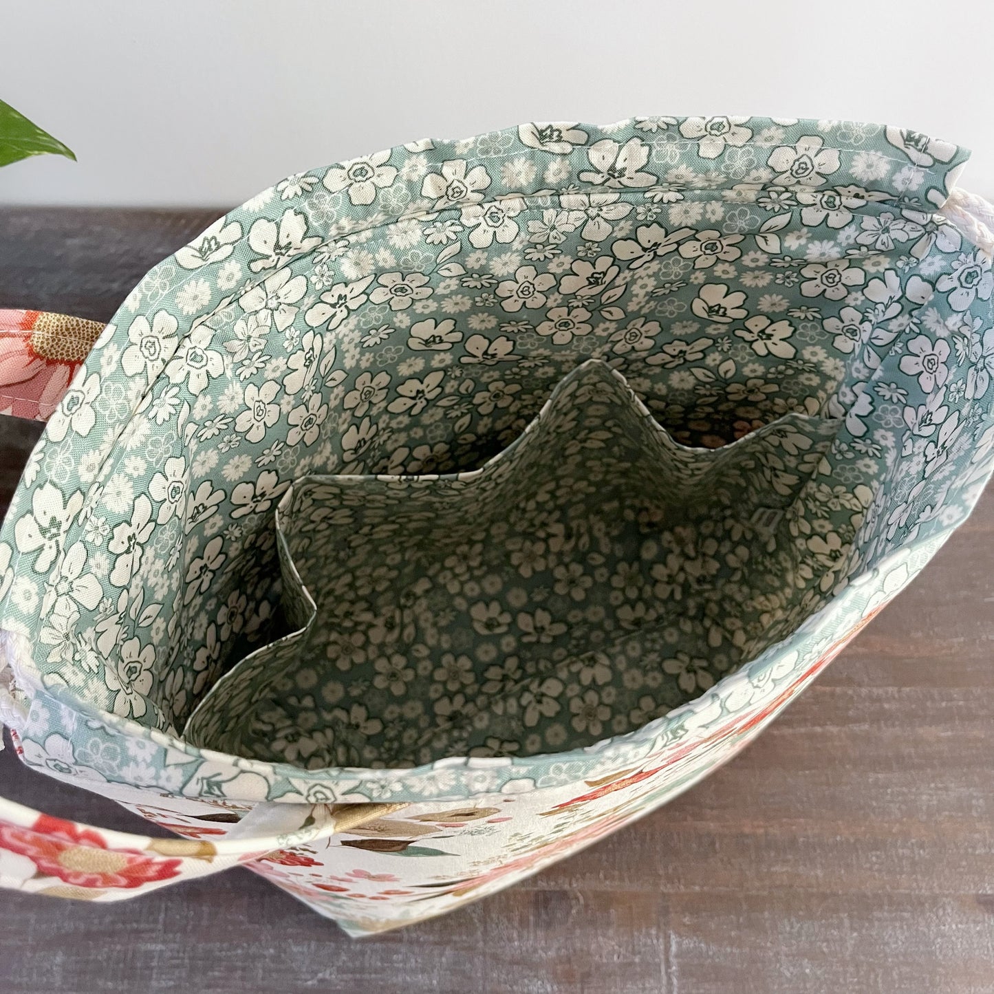 Knitting Project Bag, Wildflower Meadow Ivory, Drawstring Tote