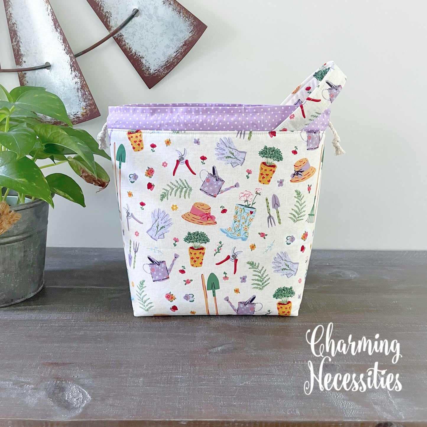 Knitting Project Bag, In the Garden, Drawstring Tote