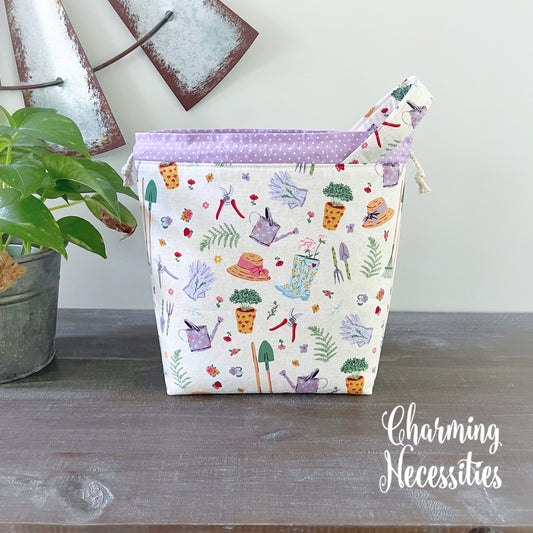 Knitting Project Bag, In the Garden, Drawstring Tote